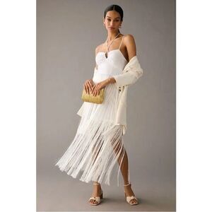 NEW Anthropologie Delfi Collective White Fringe Cocktail Wedding Dress Large